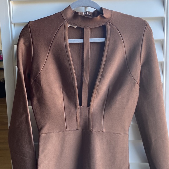 House Of CB, 'Comelle' Brown Bandage Knee Length Jumpsuit, Size L - Picture 4 of 9